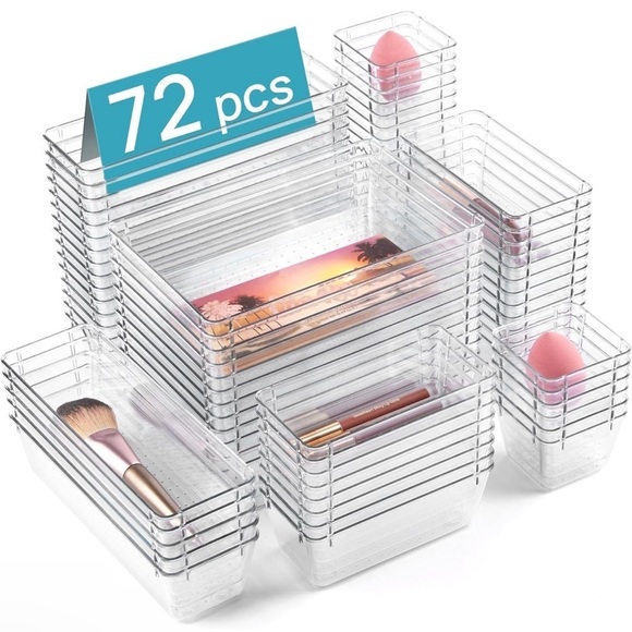 72 PCS Clear Plastic Drawer Organizers Set